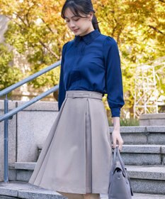 Tiaclasse 【ダブルストレッチ・洗える】ベルト付きタックスカート