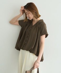 YECCA VECCA 刺繍カラーバルーンヘムブラウス