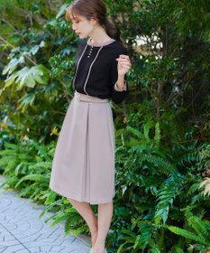 Tiaclasse 【ダブルストレッチ・洗える】ベルト付きタックスカート