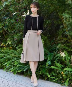 Tiaclasse 【ダブルストレッチ・洗える】ベルト付きタックスカート