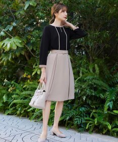 Tiaclasse 【ダブルストレッチ・洗える】ベルト付きタックスカート