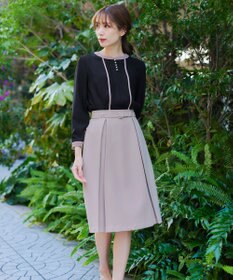 Tiaclasse 【ダブルストレッチ・洗える】ベルト付きタックスカート