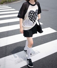 WEGO ハートロゴビッグメッシュニットT