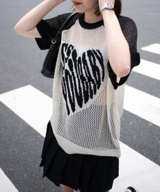 WEGO ハートロゴビッグメッシュニットT