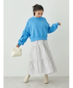 earth music&ecology クルーネック袖シャーリングスウェット