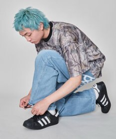 WEGO 【ウエスト紐で調整】イージーペインターグラフィックデニムパンツ