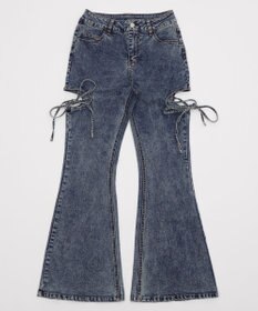 WEGO カットアウトリボンストレッチデニムフレアパンツ