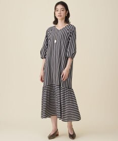 自由区 L 【17号サイズまで展開】ビスコースナイロンドビーストライプ ワンピース
