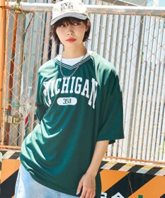 WEGO 【ユニセックス着用ITEM/2点セットネックレス付き/MLサイズ展開】アクセ付きラインリブメッシュプルオーバー