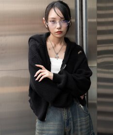 WEGO ダメージニットジップパーカー