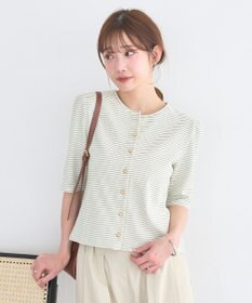 earth music&ecology ゴールドボタンボーダーカーディガン