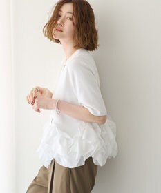 YECCA VECCA パール釦ラッフル5分袖カーディガン