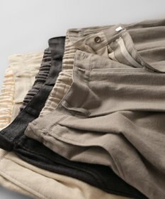 muuc 〈軽やかな尾州産リネンウール〉スラックスパンツ  　ロングシーズン 秋冬春 後ろウエストゴム有り ゆったりシルエット セットアップ可能  裏地有り