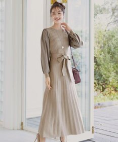 Tiaclasse 【洗える】パフ袖ニットコンビワンピース