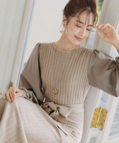 Tiaclasse 【洗える】パフ袖ニットコンビワンピース