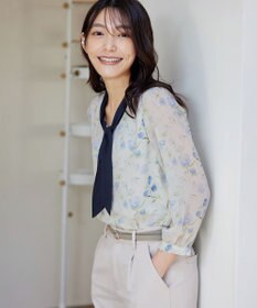 Tiaclasse 【洗える】花柄配色ボウタイブラウス