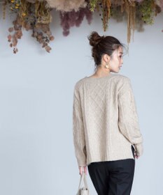 Tiaclasse L 【洗える】アラン柄キーネックニットトップス