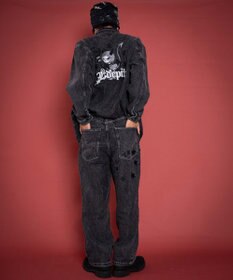 WEGO 【ユニセックス着用YD/ウエスト調整可/MLサイズ展開】グラフィックデニムパンツ