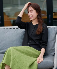 Tiaclasse 【小倉優子さん着用・洗える・接触冷感・汗ジミ防止】“サマさまカットソー”フレームボタンカーディガン