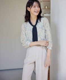 Tiaclasse 【洗える】花柄配色ボウタイブラウス