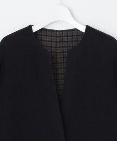 J.PRESS LADIES S 【リバーシブル】ウールナイロン リバーチェック ノーカラー ロングコート