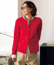 UNFILO ドライタッチリブ カーディガン レッド