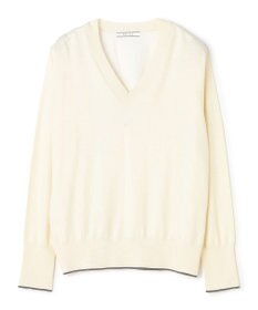 BEIGE， CHLOR / ウールシルクツイルドッキングVネックニット