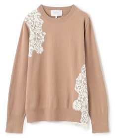 BEIGE， 【ご好評により新色追加！洗える】WILLOW / アシンメトリーレースクルーネックニット