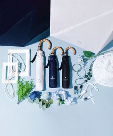 MOONBAT 【WEB限定】LANVIN en Bleu 晴雨兼用 折りたたみ傘 ワイド プレーン×ロゴ刺繍 一級遮光 遮熱 UV