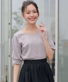 Tiaclasse 【小倉優子さん着用・洗える・接触冷感・汗ジミ防止】“サマさまカットソー”パール付きパフスリーブトップス