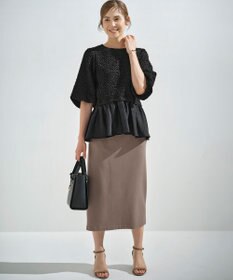 組曲 L シャーリングシフォン シアーペプラム ブラウス