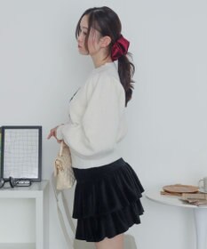 WEGO ベロアリボンアップリケタックスリーブニット