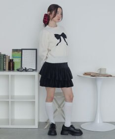 WEGO ベロアリボンアップリケタックスリーブニット