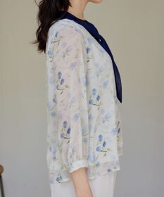 Tiaclasse 【洗える】花柄配色ボウタイブラウス