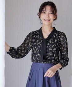 Tiaclasse 【洗える】花柄配色ボウタイブラウス