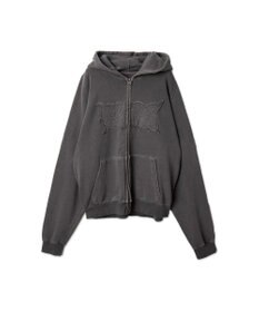 WEGO 【ユニセックス着用ITEM】ピグメントダメージアップリケZIPパーカー