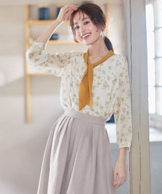 Tiaclasse 【洗える】花柄配色ボウタイブラウス