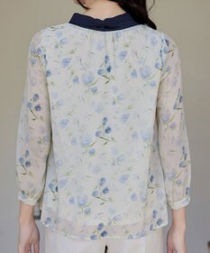 Tiaclasse 【洗える】花柄配色ボウタイブラウス