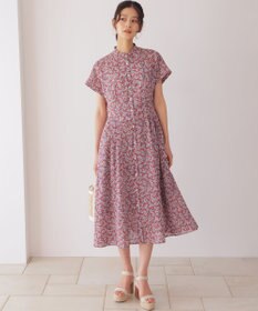 組曲 フラワーガーデンプリント ワンピース ベージュピンク系