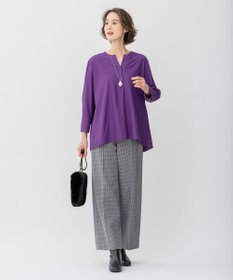 自由区 【洗える/撥水加工】TRギャバ チェック ワイドクロップドパンツ