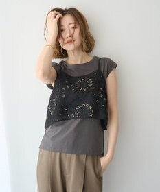 YECCA VECCA 【2点SET】刺繍メッシュキャミセットコットンTee