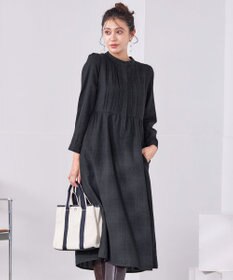 Tiaclasse 【洗える】バンドカラーチェック柄シャツワンピース