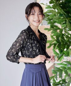 Tiaclasse 【洗える】花柄配色ボウタイブラウス