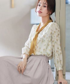 Tiaclasse 【洗える】花柄配色ボウタイブラウス