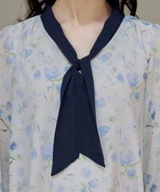 Tiaclasse 【洗える】花柄配色ボウタイブラウス