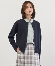 J.PRESS LADIES INTERLOCK ニット ブルゾン ネイビー系