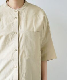 WHITE MAILS COTTON PAPER  POPLIN BAND COLLAR DOLMAN SLEEVE SHIRT　コットンポプリン 半袖シャツ