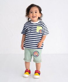 MIKI HOUSE HOT BISCUITS 【80-120cm】 ポケット付き 先染め ボーダー柄 半袖Tシャツ