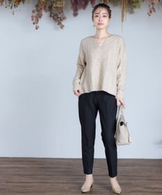 Tiaclasse 【洗える】アラン柄キーネックニットトップス