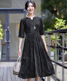 Tiaclasse L 【洗える】変形ドット柄ワンピース